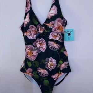 New Betty’s Beach Bungalow Floral Navy One-Piece Swimsuit Size 8